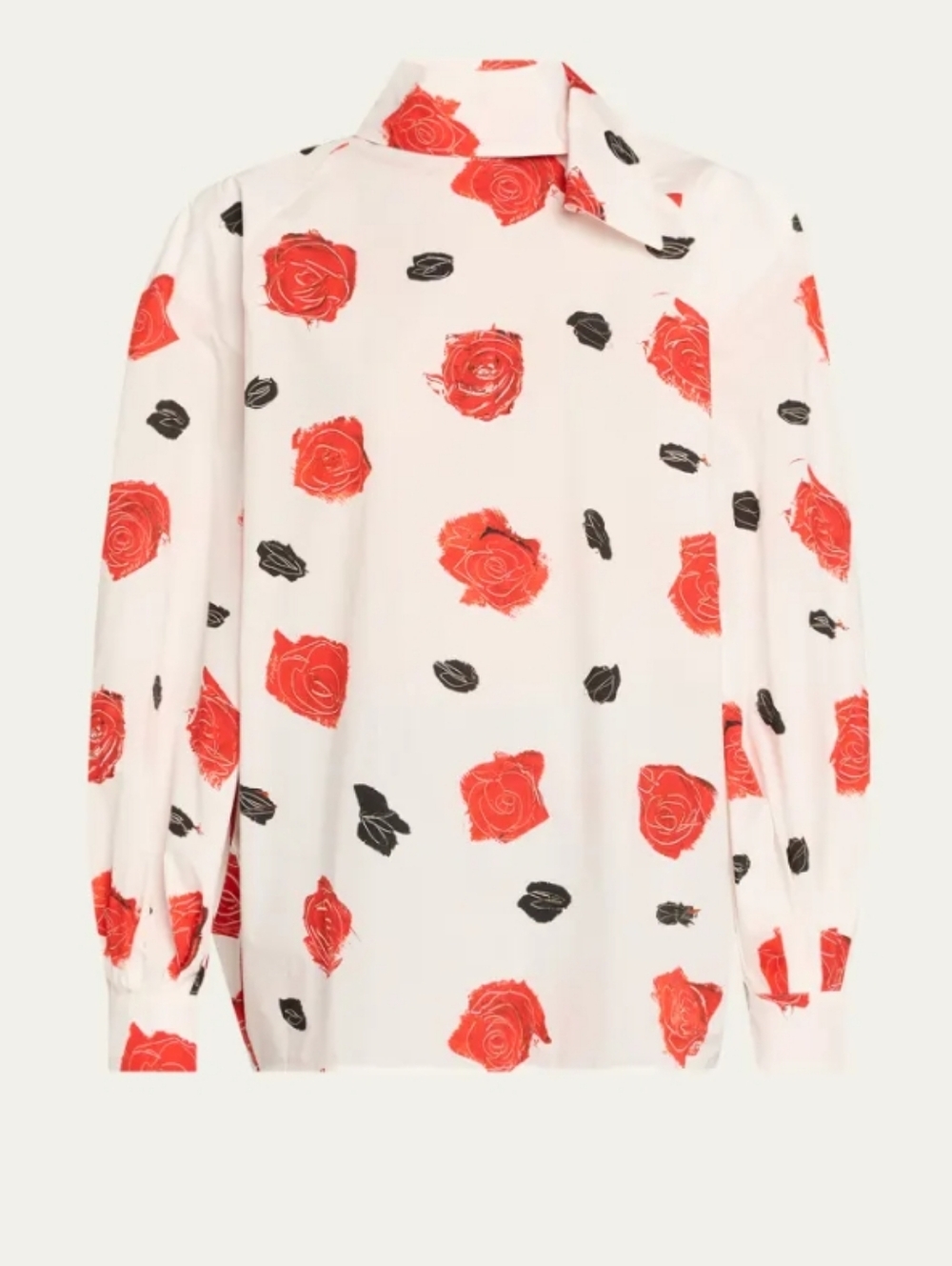 Marni Poplin Women's White Organic Cotton Blouse Red Rose Size Small New $1250